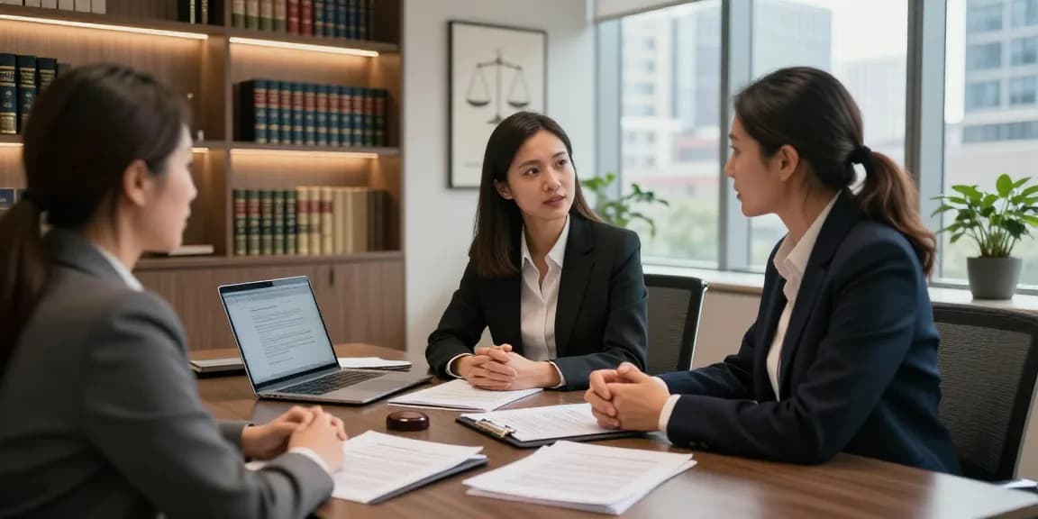 Attorney and client discussing legal strategies while trying these out in a welcoming office.