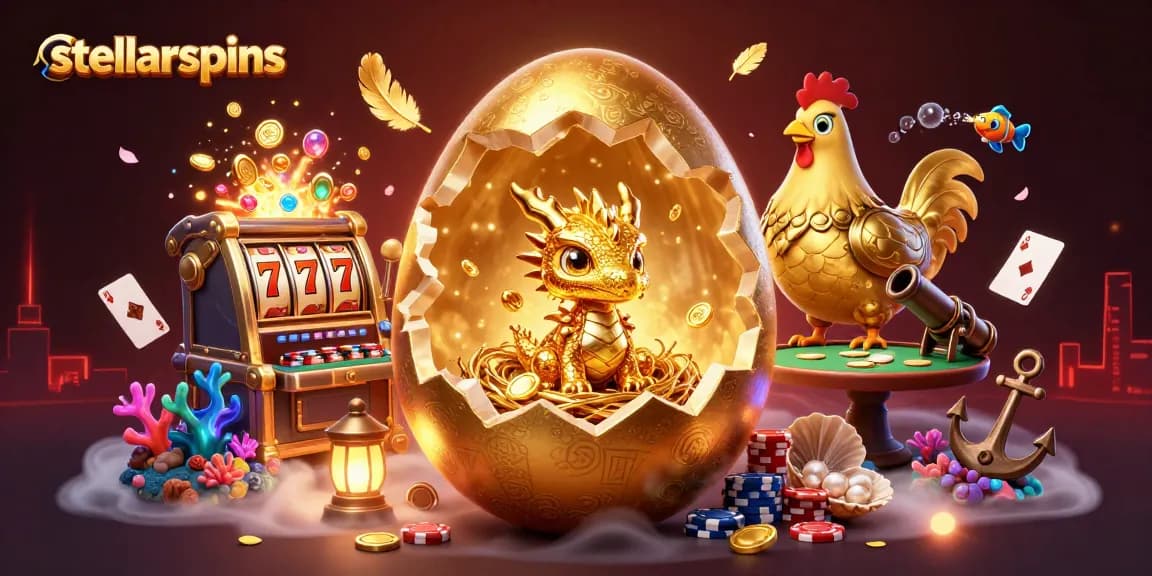 Engage with stellarspins as a dragon guards poker chips amidst rich casino and treasure elements.