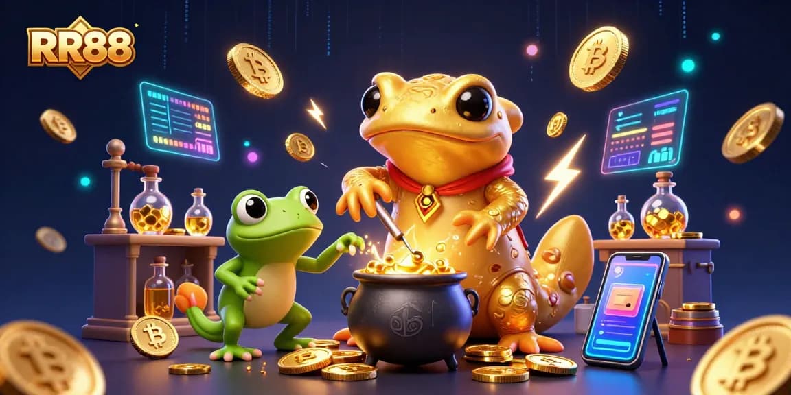 RR88 offers thrilling gaming excitement with a golden salamander alchemist and crypto elements.