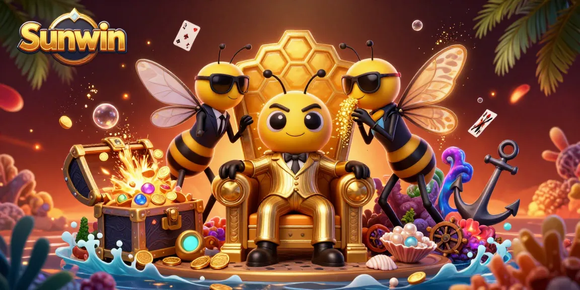 Play and win with Sunwin in a vibrant casino scene featuring a bumblebee mob boss and dynamic game elements.