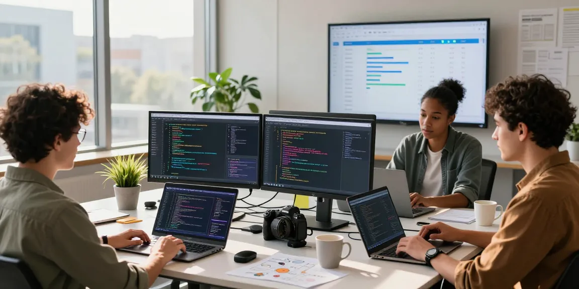 A collaborative team at the WPS Official Website workspace analyzing code, showcasing modern tech innovation and teamwork.