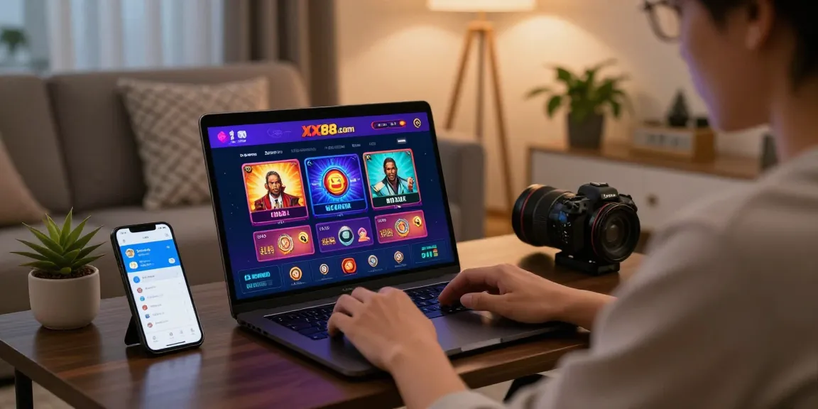 Engaging online gambling experience on XX88.com in a cozy living room setting.