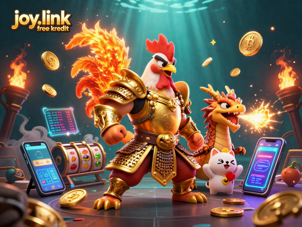 Experience thrilling wins with joy.link free kredit in this vibrant casino scene featuring dynamic 3D characters.