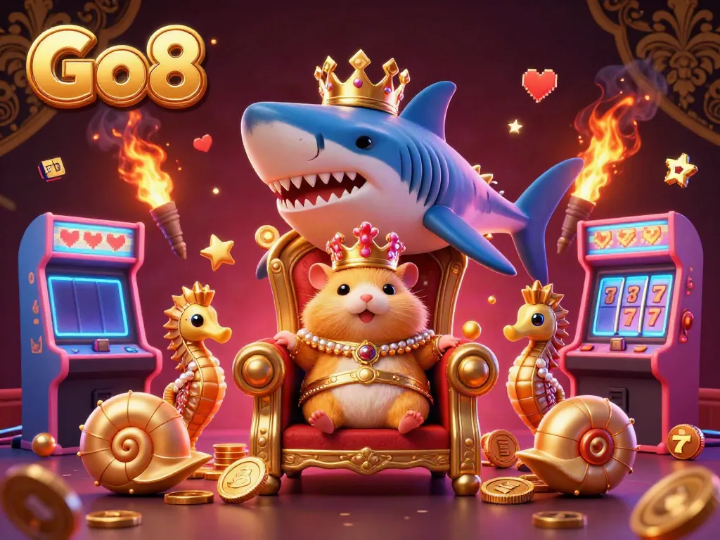 Experience thrilling casino action with Go8's golden hamster king and vibrant game elements.