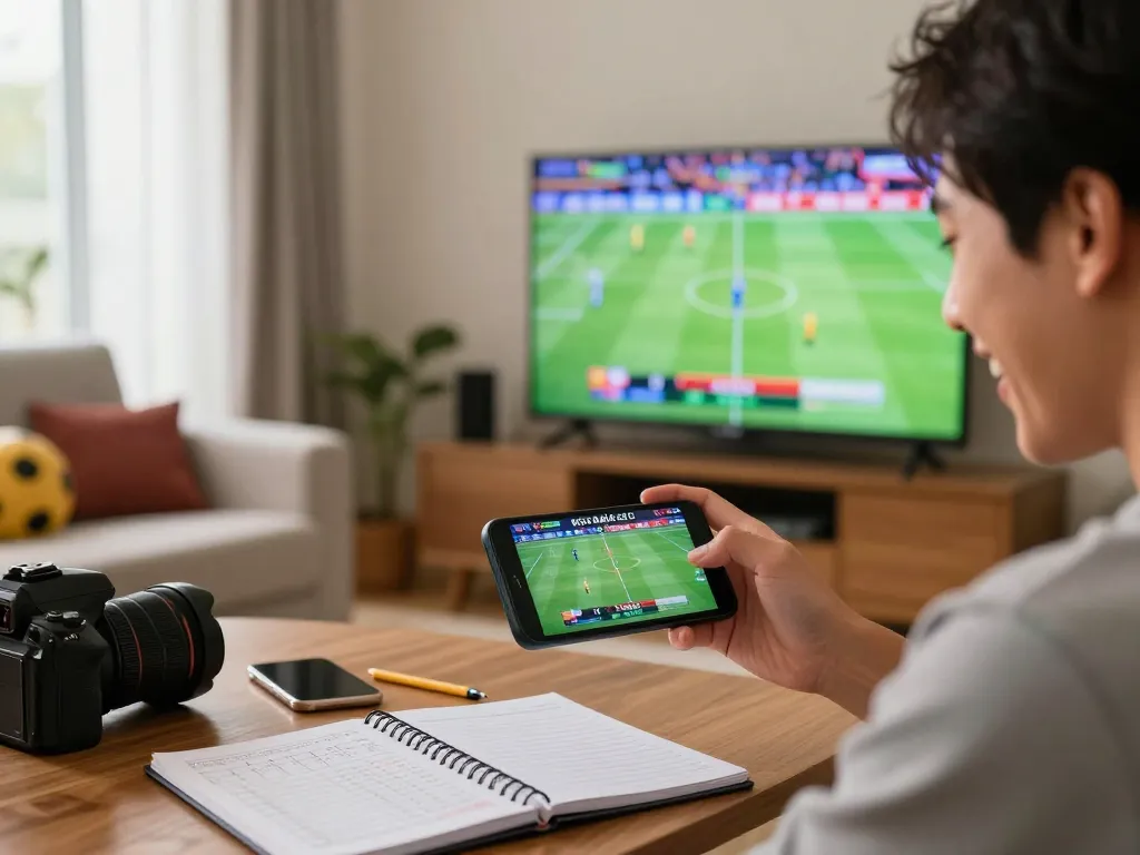 Engaging in kèo nhà cái 5 while enjoying live sports on TV, showcasing dynamic betting experience
