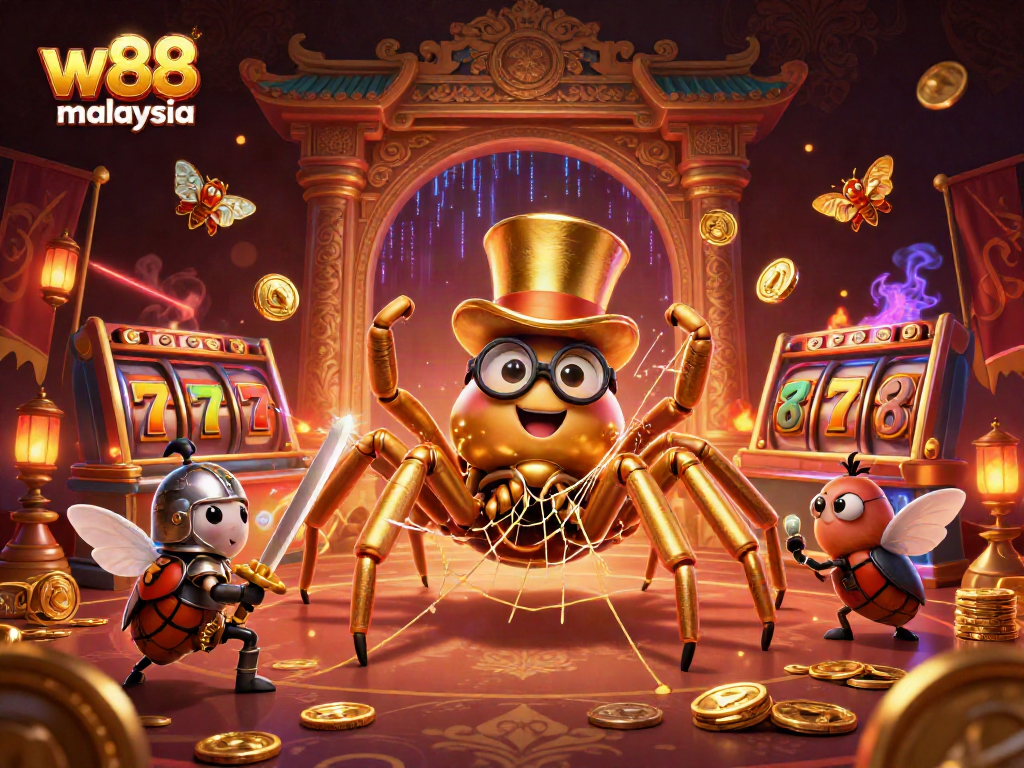 Experience the excitement at w88 malaysia with a vibrant 3D illustration featuring casino-themed elements.